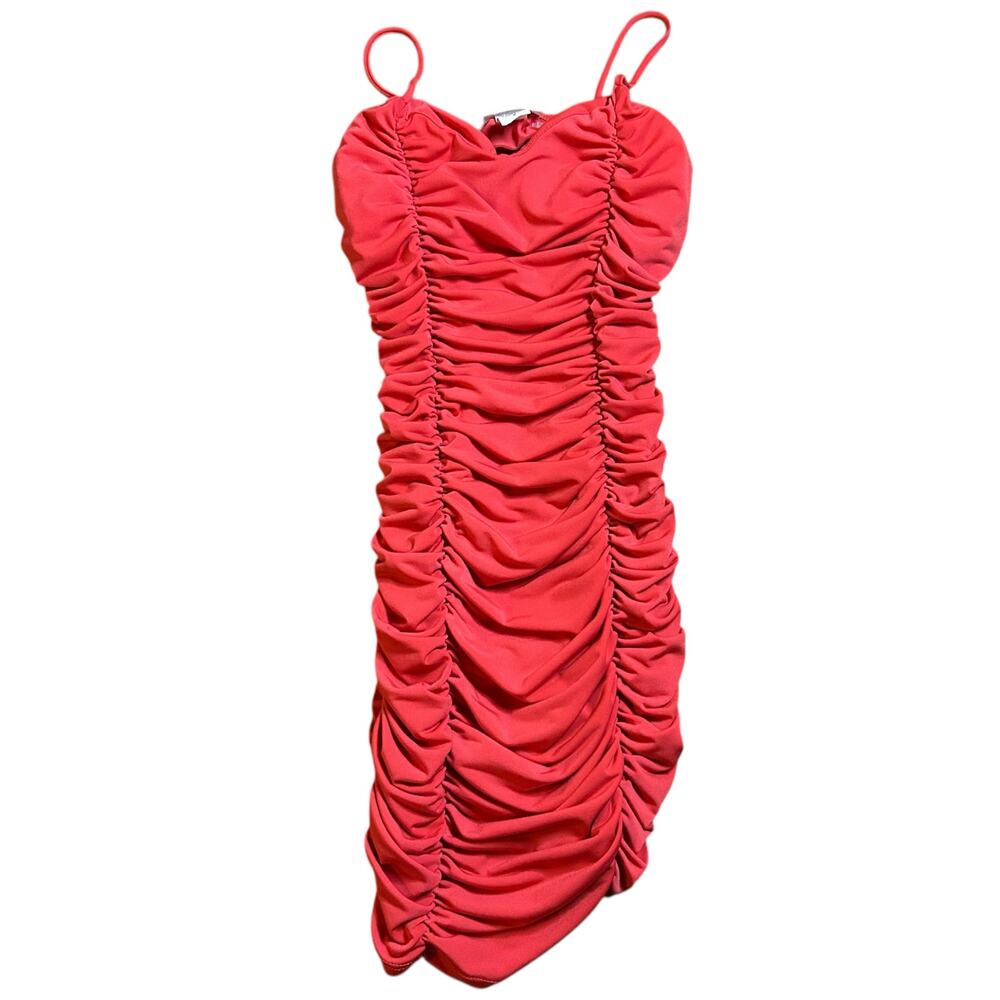 Y2K Red Ruched Bodycon Cami Mini Dress Womens Small Club Party Vampy Sexy